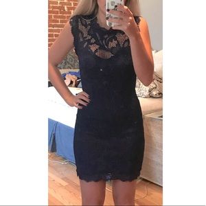 Navy Lace Zip Dress